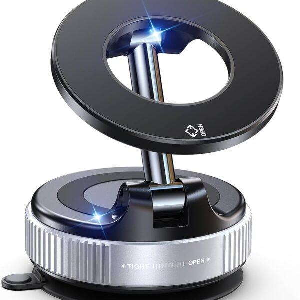 Magnetic Car Phone Mount with MagSafe, 360° Adjustable Foldable Holder, Strong Suction Cup for iPhone & Android Smartphones