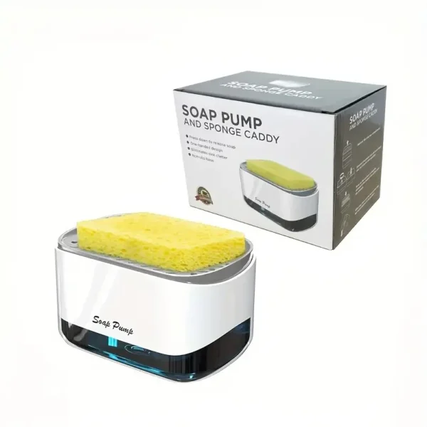 Kitchen Soap Dispenser with Sponge Holder, 350ml (12oz) Dishwashing Pump, White Sink Organizer