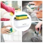 Kitchen Soap Dispenser with Sponge Holder, 350ml (12oz) Dishwashing Pump, White Sink Organizer - Image 2