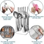 24-Piece Stainless Steel Tableware Set with Stand –Cutlery set- Premium Flatware Cutlery Set with Steak Knives, Forks & Spoons (Silver) - Image 4